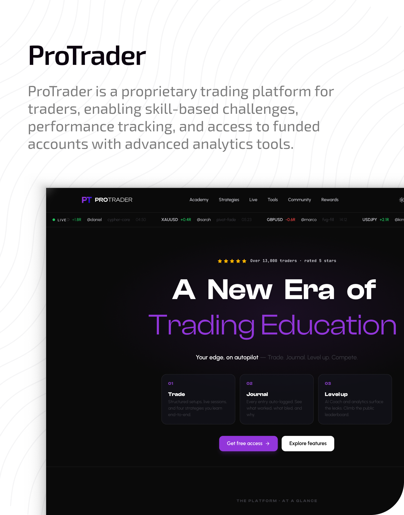 Pro Trader Platform — portfolio preview
